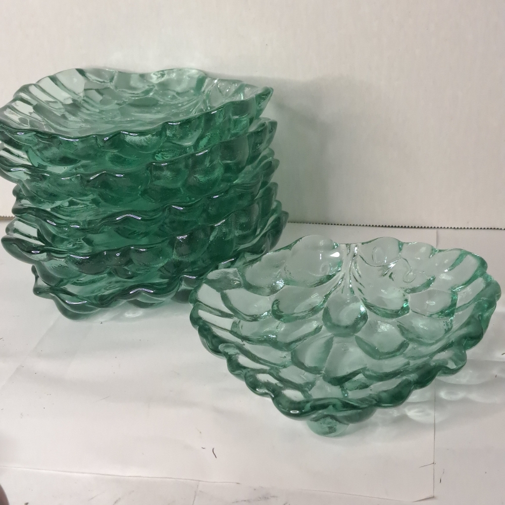 6 Grape Design  candy dish, Clear glass with green hues